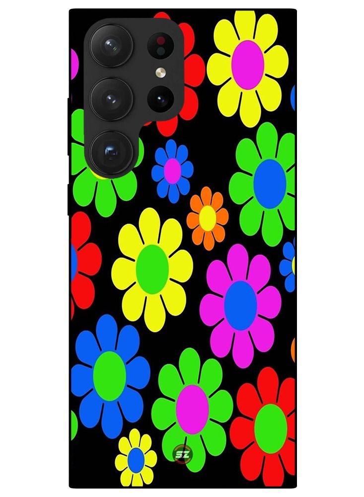 Protective Printed Mobile Cover Beautiful Colouring Flowers with Black Background For Samsung Galaxy S23 Ultra