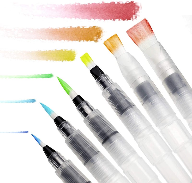 URBAN BOX Water Brush Pens, Premium Nylon Brushs Set of 6 Aqua Painting Brushes for Water Soluble Colored Pencil, Powdered Pigment, Watercolor Paints,Art Supplies for Beginners and Professional Artist - Image 1