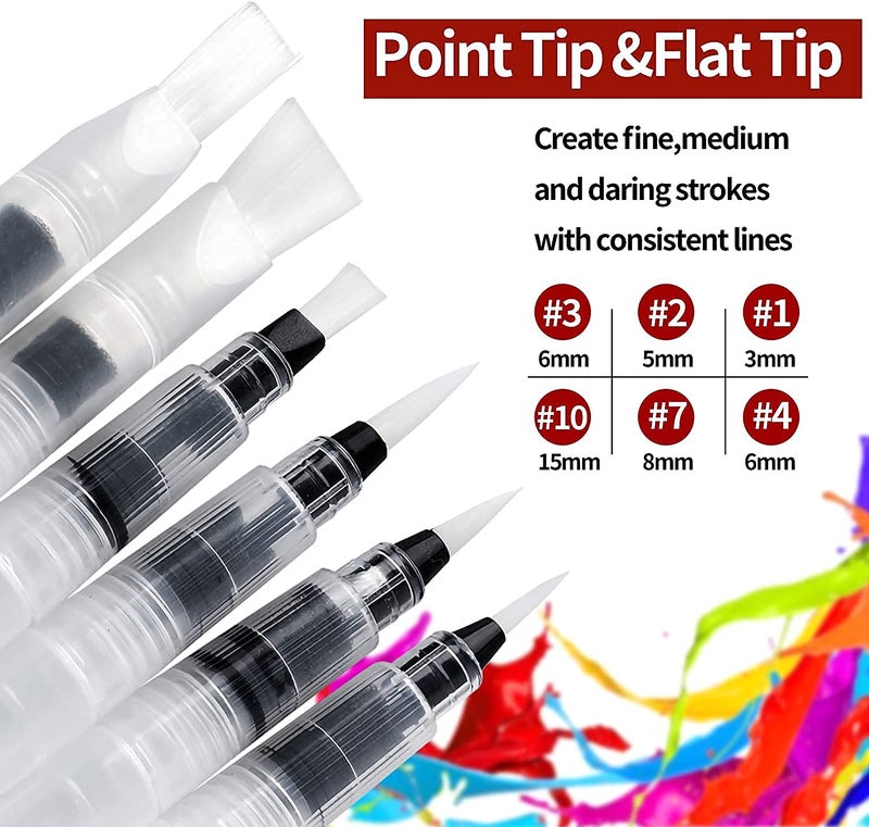 URBAN BOX Water Brush Pens, Premium Nylon Brushs Set of 6 Aqua Painting Brushes for Water Soluble Colored Pencil, Powdered Pigment, Watercolor Paints,Art Supplies for Beginners and Professional Artist - Image 3