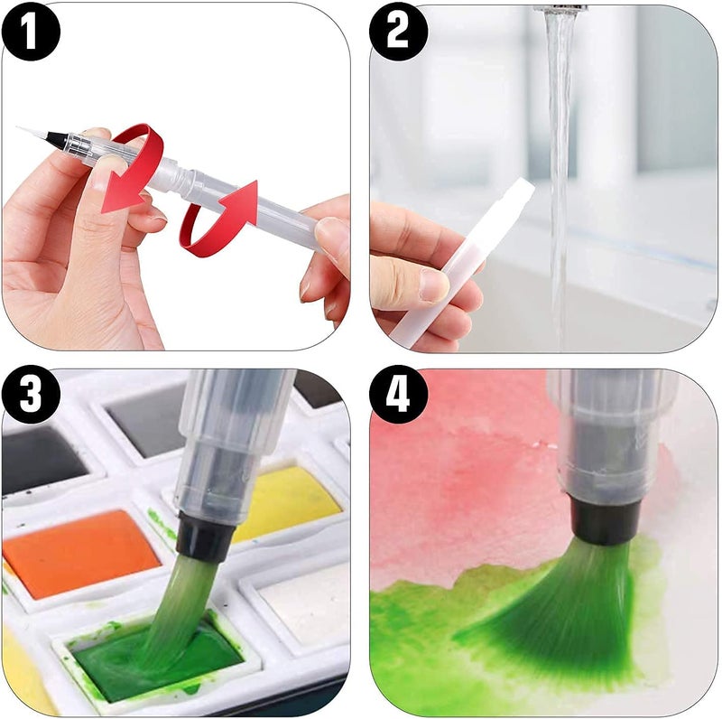 URBAN BOX Water Brush Pens, Premium Nylon Brushs Set of 6 Aqua Painting Brushes for Water Soluble Colored Pencil, Powdered Pigment, Watercolor Paints,Art Supplies for Beginners and Professional Artist - Image 4