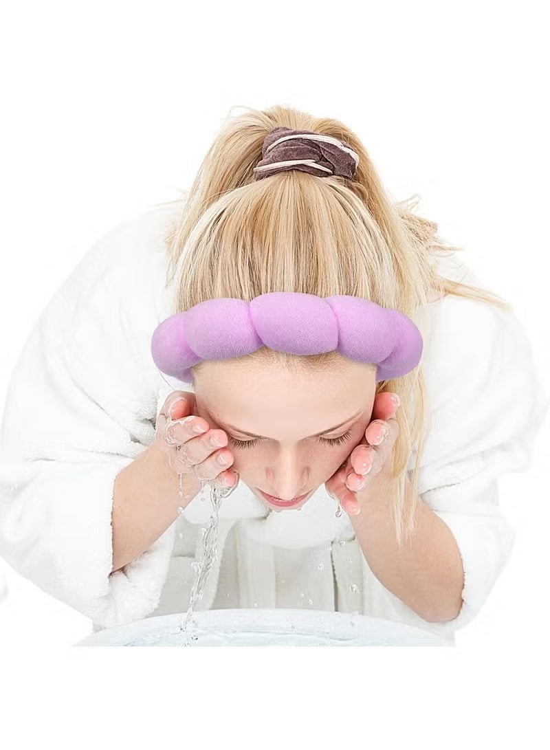 Spa Headband for Washing Face Wristband Sponge Makeup Skincare Headband Terry Cloth Bubble Soft Get Ready Hairband for Women Girl Puffy Padded Headwear Non Slip Thick Hair Accessory - Image 3