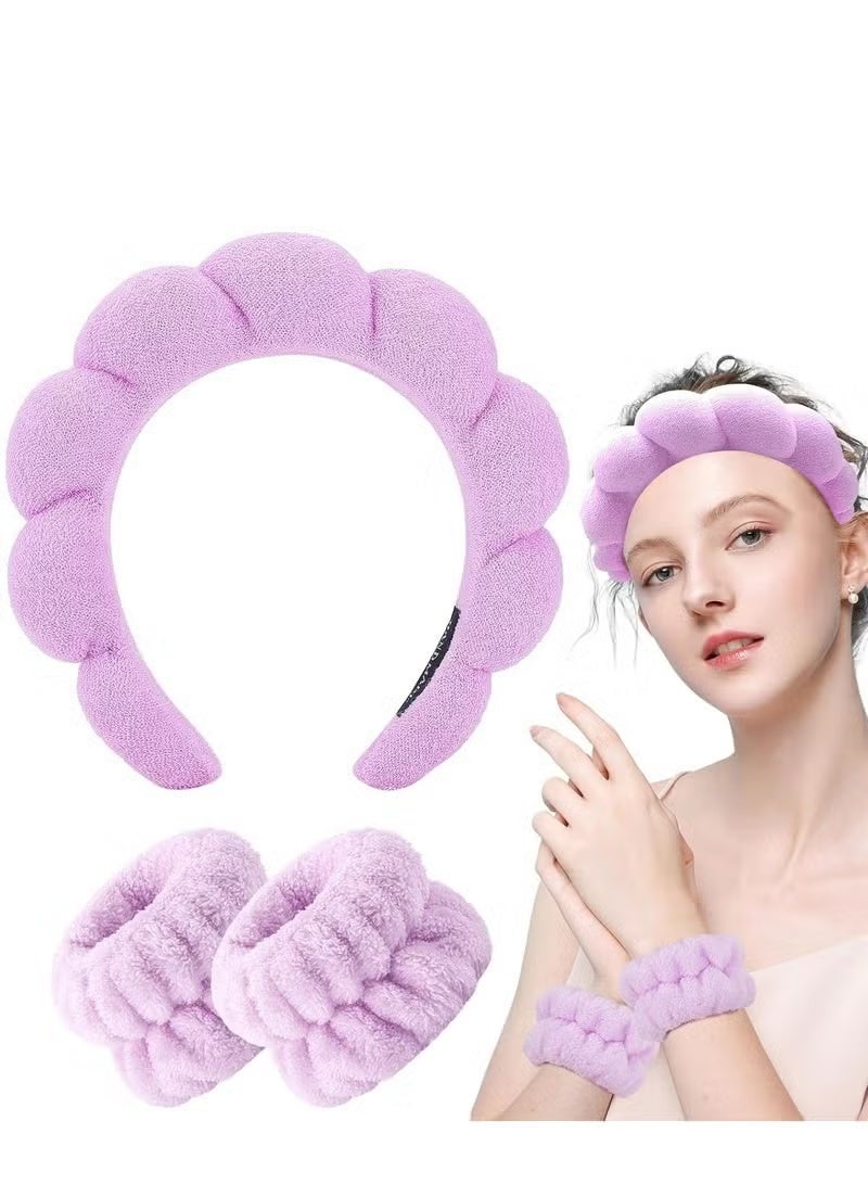 Spa Headband for Washing Face Wristband Sponge Makeup Skincare Headband Terry Cloth Bubble Soft Get Ready Hairband for Women Girl Puffy Padded Headwear Non Slip Thick Hair Accessory - Image 4