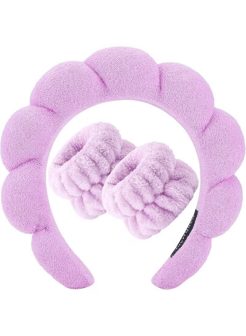 Spa Headband for Washing Face Wristband Sponge Makeup Skincare Headband Terry Cloth Bubble Soft Get Ready Hairband for Women Girl Puffy Padded Headwear Non Slip Thick Hair Accessory - Image 1