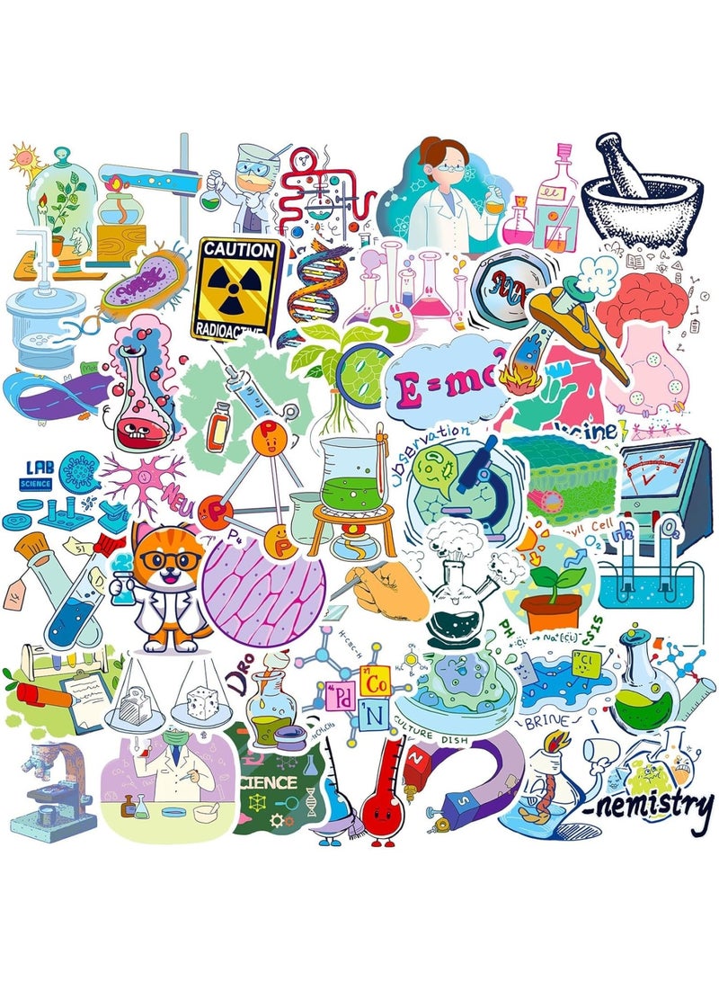 SOLARAE عبوة ملصقات العلوم الطبيعية، 100 قطعة ملصقات تجارب علمية للطلاب، ملصقات فينيل لتجارب الكيمياء والفيزياء وعلم الأحياء، ملصقات مختبرية للكمبيوتر المحمول، زجاجة الماء، الأمتعة، لوح التزلج - Image 1