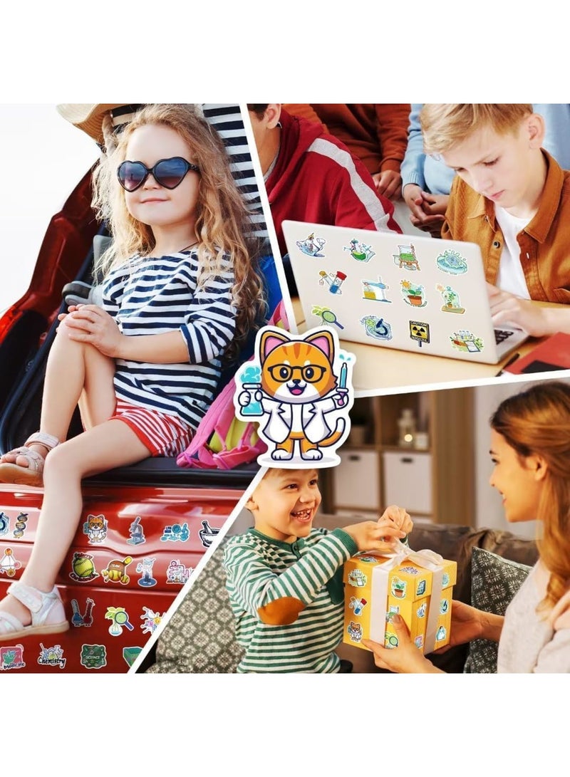 SOLARAE عبوة ملصقات العلوم الطبيعية، 100 قطعة ملصقات تجارب علمية للطلاب، ملصقات فينيل لتجارب الكيمياء والفيزياء وعلم الأحياء، ملصقات مختبرية للكمبيوتر المحمول، زجاجة الماء، الأمتعة، لوح التزلج - Image 3