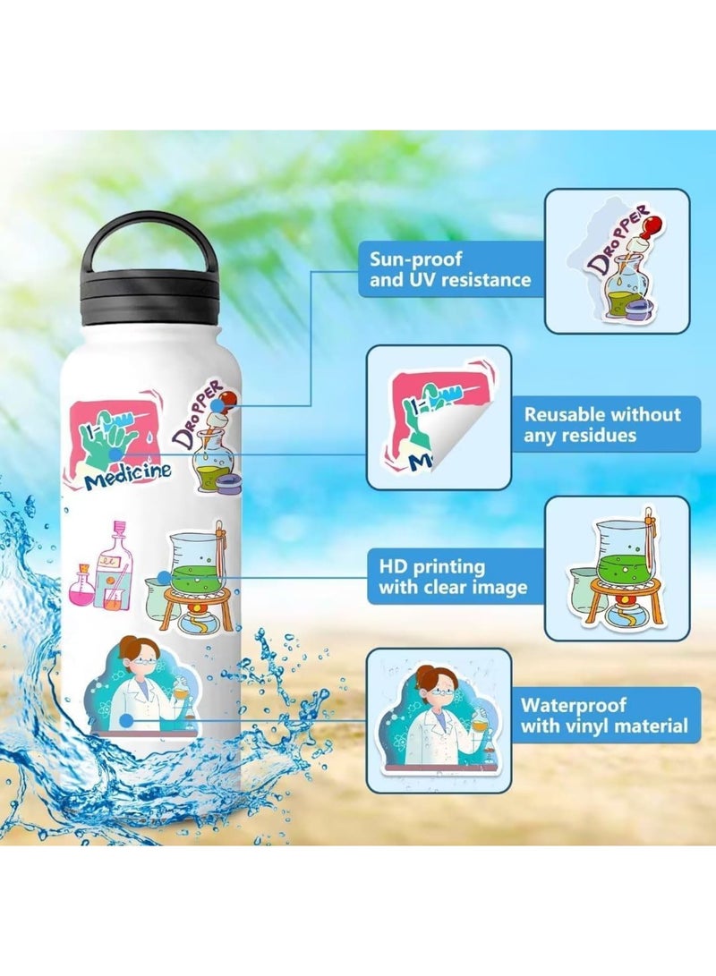 SOLARAE عبوة ملصقات العلوم الطبيعية، 100 قطعة ملصقات تجارب علمية للطلاب، ملصقات فينيل لتجارب الكيمياء والفيزياء وعلم الأحياء، ملصقات مختبرية للكمبيوتر المحمول، زجاجة الماء، الأمتعة، لوح التزلج - Image 2