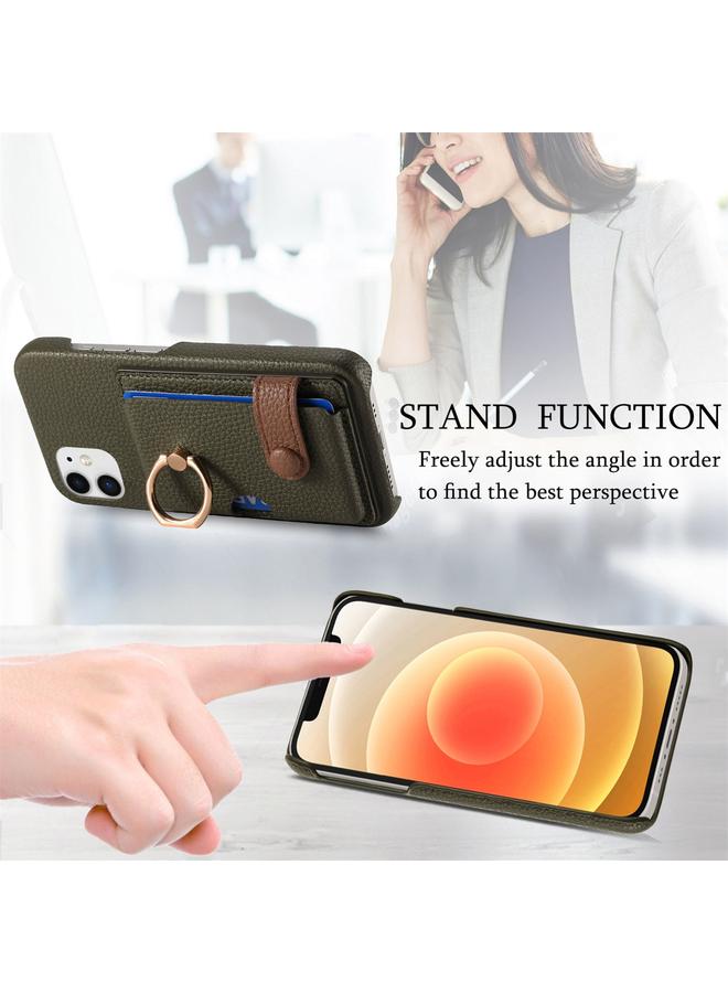 Zaboon Case For iPhone 12 Litchi Leather Oil Edge Ring Card Back Phone Case - Image 5