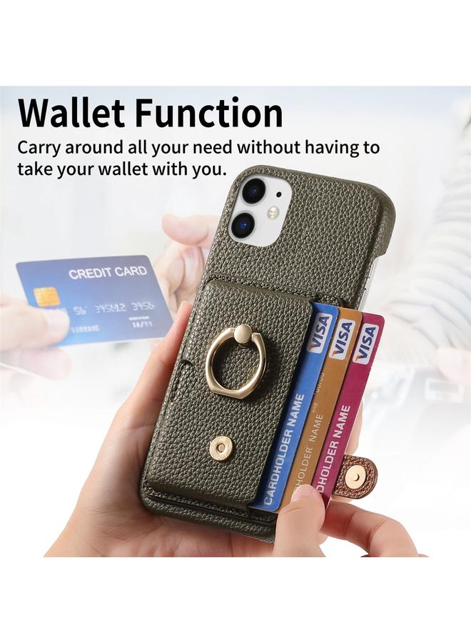 Zaboon Case For iPhone 12 Litchi Leather Oil Edge Ring Card Back Phone Case - Image 4