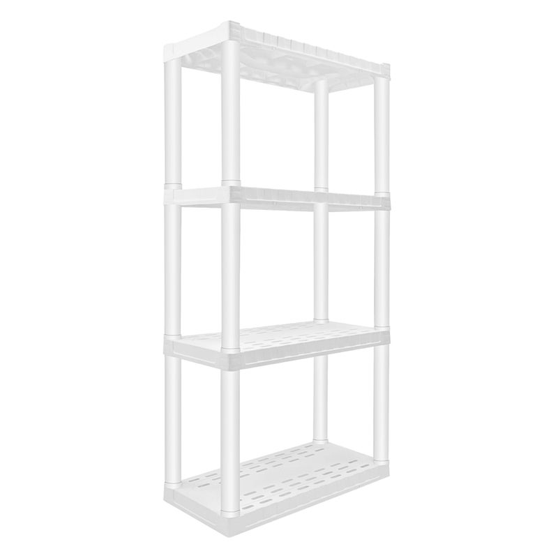 Koolatron Oskar Heavy Duty Plastic Storage Shelves- for Garage, Kitchen, Bathroom Basement, Kids Room, Toys,Stackable 4-Tier White, Organizer Rack for Books Shoes, Pantry, Cleaning and Closet Organization - Image 1