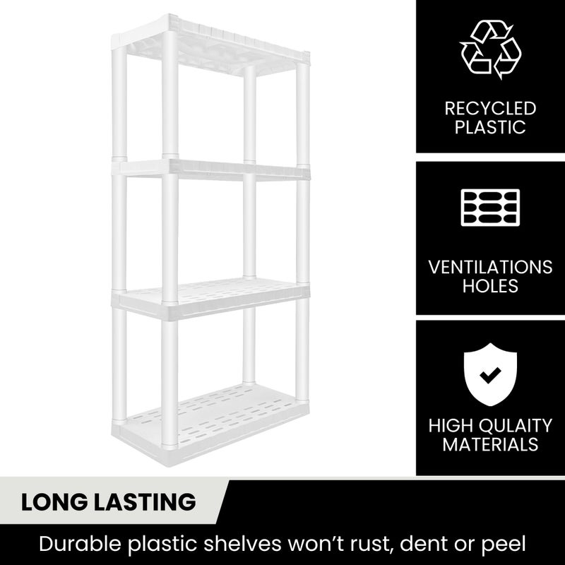 Koolatron Oskar Heavy Duty Plastic Storage Shelves- for Garage, Kitchen, Bathroom Basement, Kids Room, Toys,Stackable 4-Tier White, Organizer Rack for Books Shoes, Pantry, Cleaning and Closet Organization - Image 4