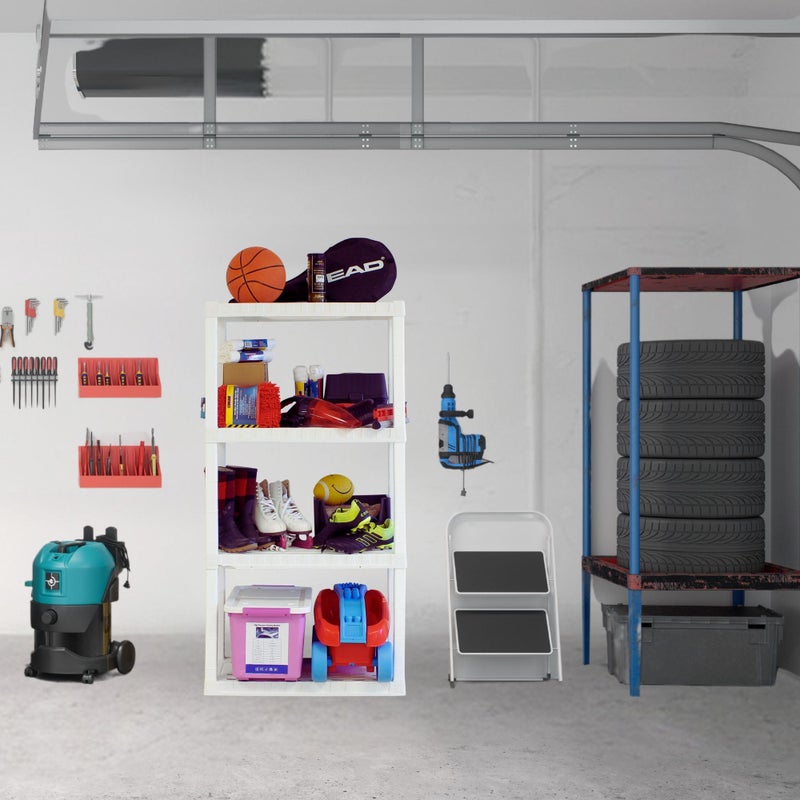 Koolatron Oskar Heavy Duty Plastic Storage Shelves- for Garage, Kitchen, Bathroom Basement, Kids Room, Toys,Stackable 4-Tier White, Organizer Rack for Books Shoes, Pantry, Cleaning and Closet Organization - Image 2