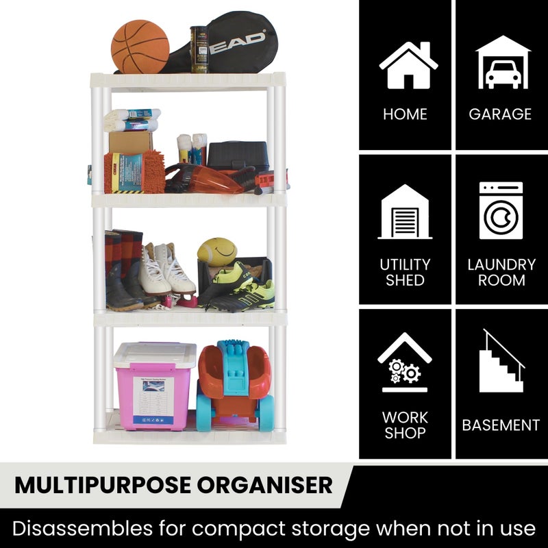 Koolatron Oskar Heavy Duty Plastic Storage Shelves- for Garage, Kitchen, Bathroom Basement, Kids Room, Toys,Stackable 4-Tier White, Organizer Rack for Books Shoes, Pantry, Cleaning and Closet Organization - Image 3