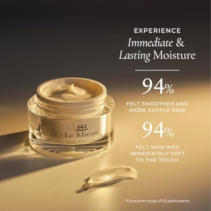 Le Mieux Bio Cell Rejuvenating Cream - Triple Peptide Facial Moisturizer with Hyaluronic Acid, Squalane & Rose Hip, Night & Day Cream for Face & Neck, No Parabens or Sulfates (1.75 oz / 52 ml) - Image 5