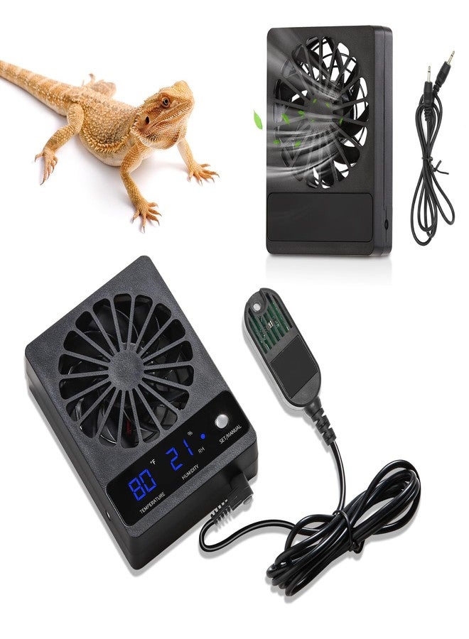 DAOTAILI 2 PCS Reptile Fans with Thermo-hygrometer | Real-Time Humidity Control Fan Dehumidifier for Enclosures, Aquariums & Terrariums - Image 1