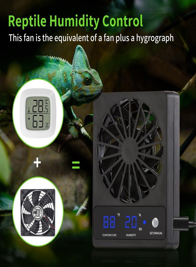 DAOTAILI 2 PCS Reptile Fans with Thermo-hygrometer | Real-Time Humidity Control Fan Dehumidifier for Enclosures, Aquariums & Terrariums - Image 2