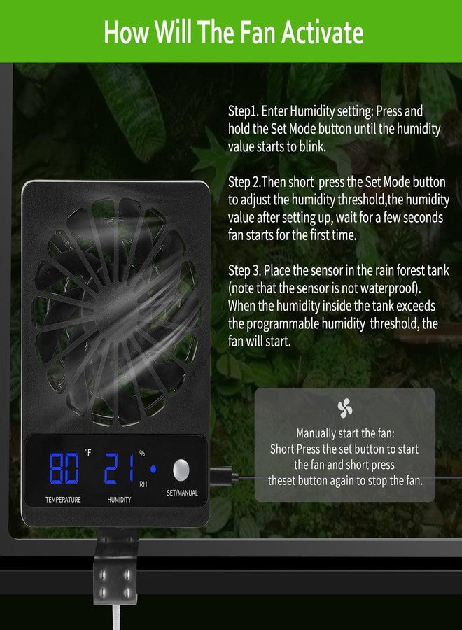 DAOTAILI 2 PCS Reptile Fans with Thermo-hygrometer | Real-Time Humidity Control Fan Dehumidifier for Enclosures, Aquariums & Terrariums - Image 3