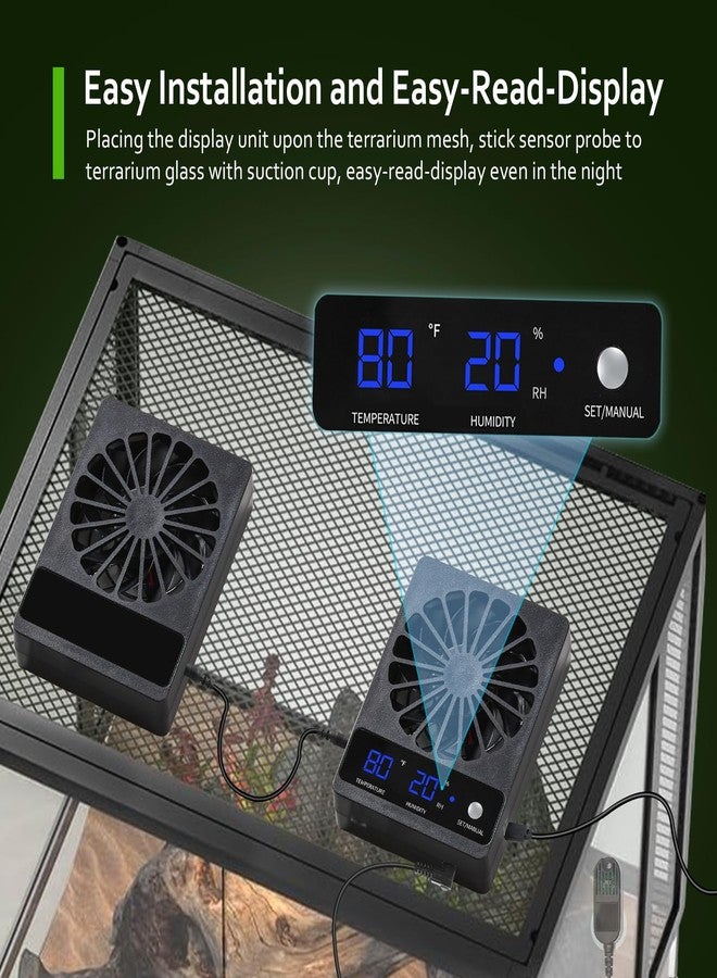 DAOTAILI 2 PCS Reptile Fans with Thermo-hygrometer | Real-Time Humidity Control Fan Dehumidifier for Enclosures, Aquariums & Terrariums - Image 4
