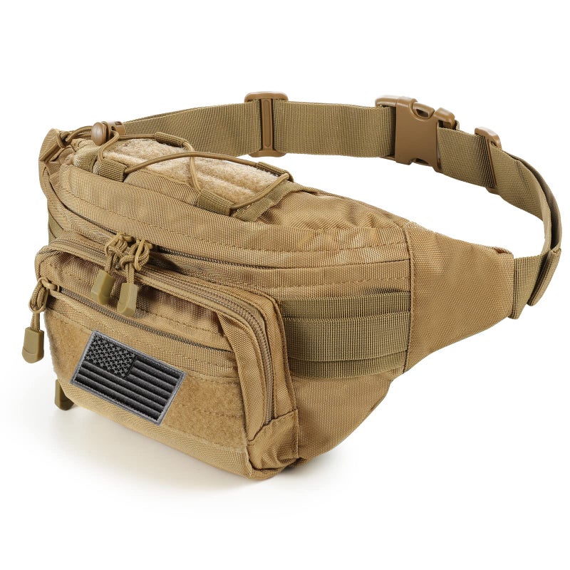 FRTKK Tactical Fanny Pack Military Waist Bag Pack with USA Flag Patch Utility Hip Pack with Adjustable Strap for Outdoors Fishing Cycling Camping Hiking Dog Walking Tan 2 - Image 2