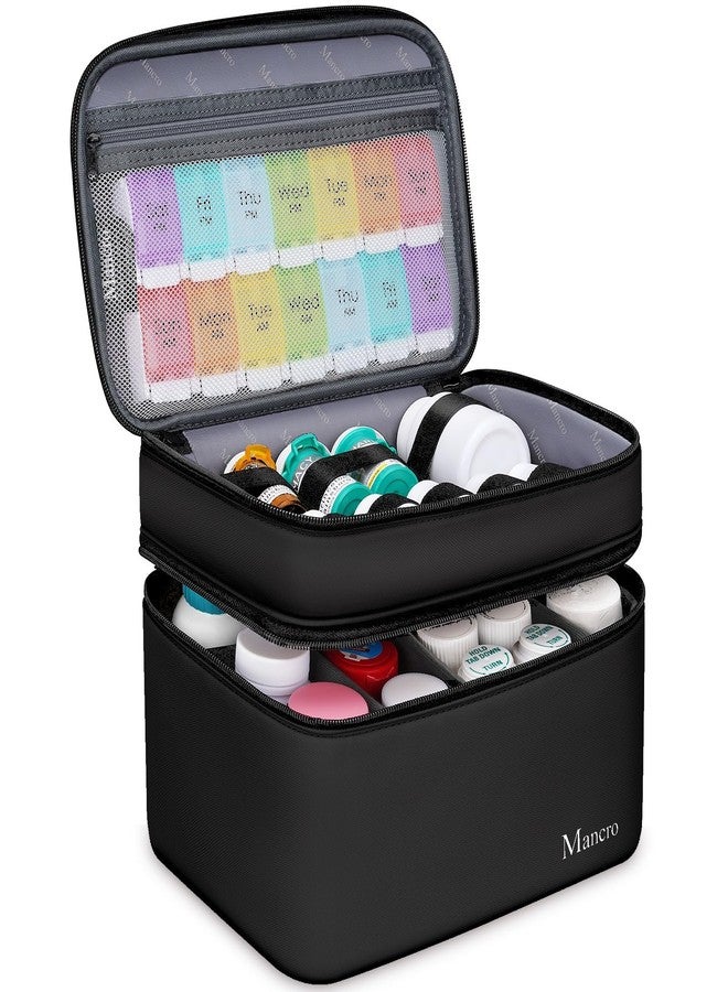 Mancro Dual Layers Medicine Organizer Bag, Pill Bottle Organizer Storage with Lockable Zipper, Medication Travel Bag for Pills, Vitamins, Medical Supplies for Home Storage, Black - Image 1