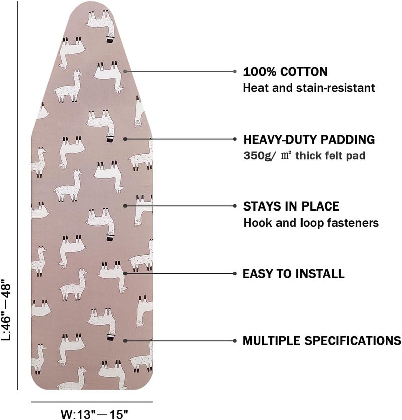 LCLW Ironing Board Cover and Pad 15 x 48,3 Pairs of Hook and Loop Fastener Straps,Elastic Edges,Cotton Iron Board Cover with Scorch Resistant Thick Padding - Image 2