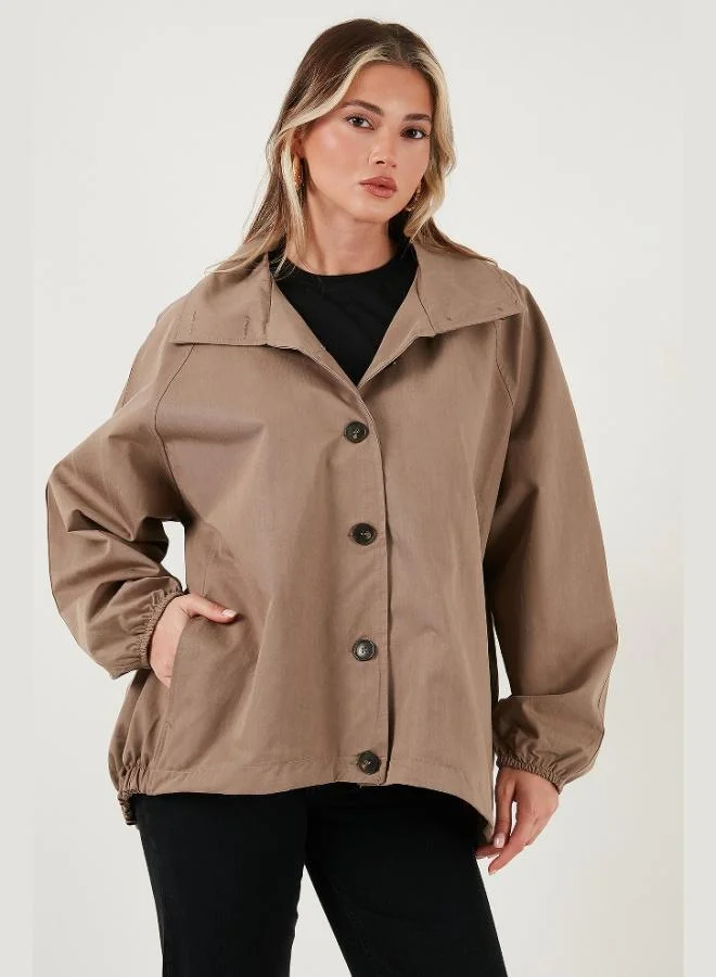 ليلا معطف ترنش قصير نسائي من قطن ليلا بأزرار وياقة