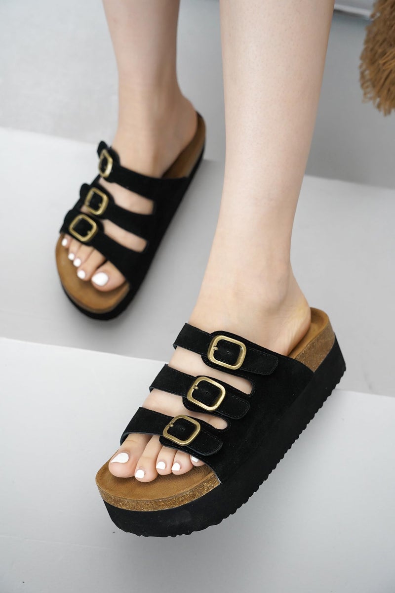 Project Cloud 100% Genuine Leather Platform Sandals Women Footwear - Comfortable Womens Slides Memory Foam Insole - Non Slip Water-Resistant 3-Strap Wedge Sandals for Women 2026 (Dyan, Black, 9) - Image 2