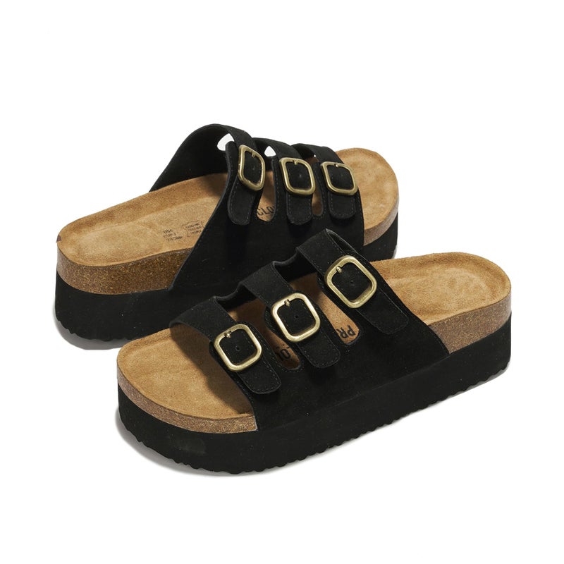 Project Cloud 100% Genuine Leather Platform Sandals Women Footwear - Comfortable Womens Slides Memory Foam Insole - Non Slip Water-Resistant 3-Strap Wedge Sandals for Women 2026 (Dyan, Black, 9) - Image 3