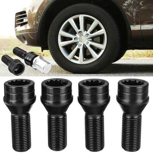 Qlhshop Wheel Bolts Locking Lug Nuts M14 x 1.5 with Locks Key for BMW, Volkswagen (VW) Golf Jetta Beetle Passat Audi, Solid Steel - Black, Set of 5 - Image 1
