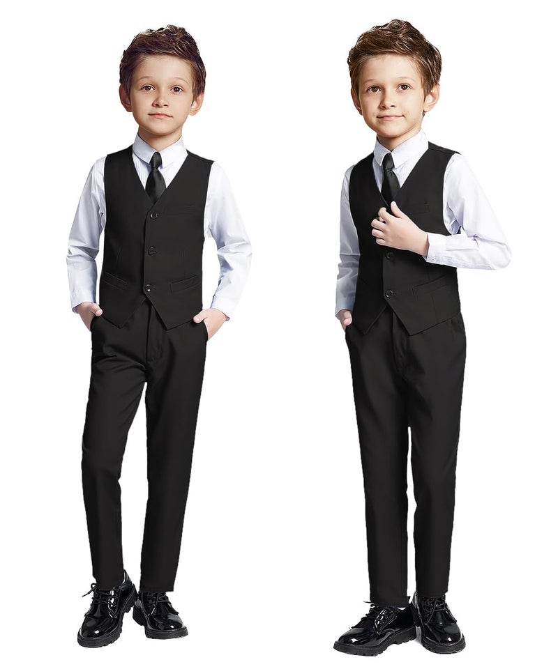 SaiLiiny Boys 4 Pieces Black Suits Slim Fit Outfits Vest Sets Formal Dresswear for Boy Suit with Tie Size 7 - Image 4