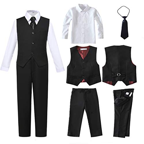 SaiLiiny Boys 4 Pieces Black Suits Slim Fit Outfits Vest Sets Formal Dresswear for Boy Suit with Tie Size 7 - Image 2