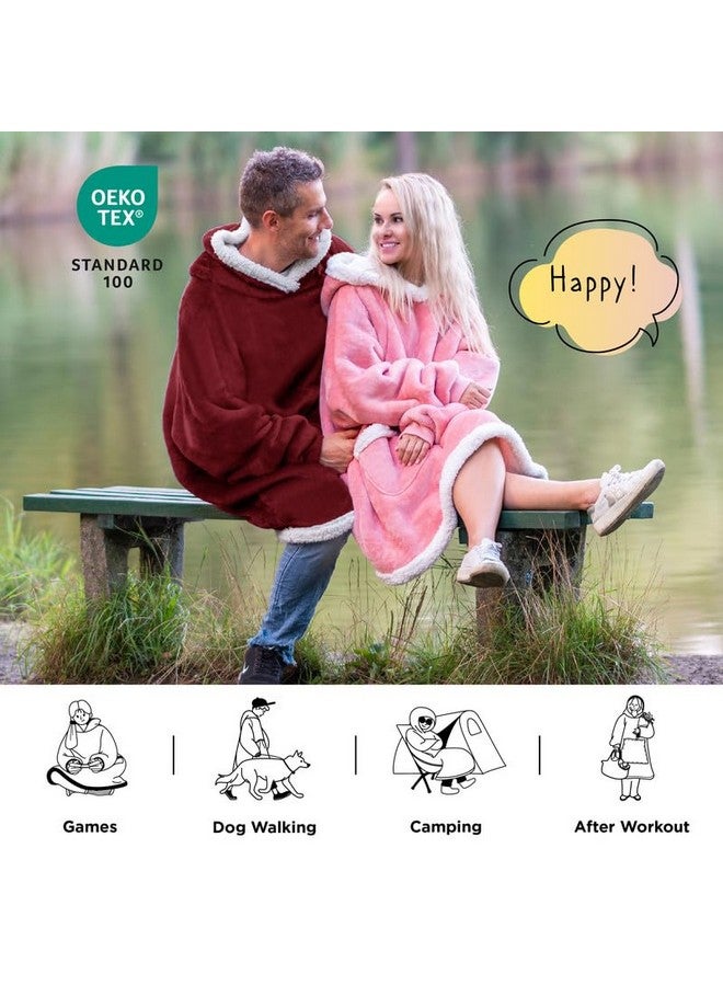 Bedsure Bedsure Blanket Hoodie, Wearable Blanket for Adults & Kids as Gifts for Women Men, Mothers Day Hoodie Gifts for Mom Birthday, Burgundy, Standard - Image 4