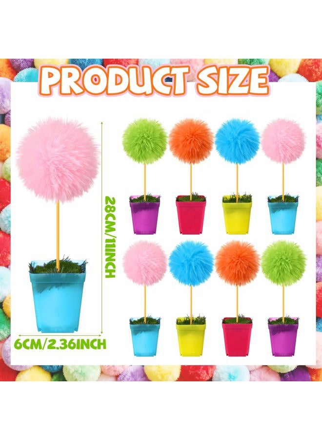 BrightRow 8 Pcs Pom Pom Tree Potted Fluffy Colorful Ball Tree 10 Inch Fuzzy Decor for Reading Event, Birthday Party, Classroom, Gift for Reading Enthusiasts - Image 2