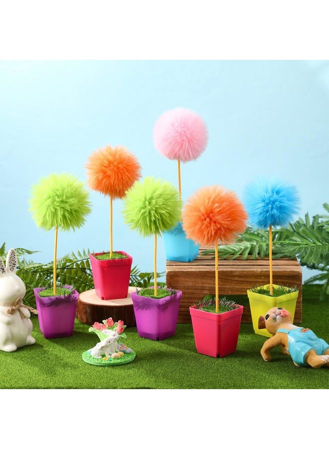 BrightRow 8 Pcs Pom Pom Tree Potted Fluffy Colorful Ball Tree 10 Inch Fuzzy Decor for Reading Event, Birthday Party, Classroom, Gift for Reading Enthusiasts - Image 3