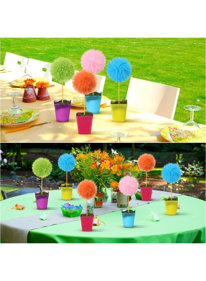 BrightRow 8 Pcs Pom Pom Tree Potted Fluffy Colorful Ball Tree 10 Inch Fuzzy Decor for Reading Event, Birthday Party, Classroom, Gift for Reading Enthusiasts - Image 5