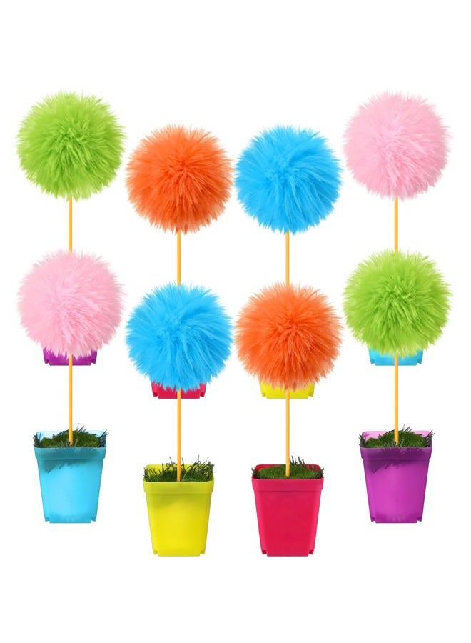 BrightRow 8 Pcs Pom Pom Tree Potted Fluffy Colorful Ball Tree 10 Inch Fuzzy Decor for Reading Event, Birthday Party, Classroom, Gift for Reading Enthusiasts - Image 1