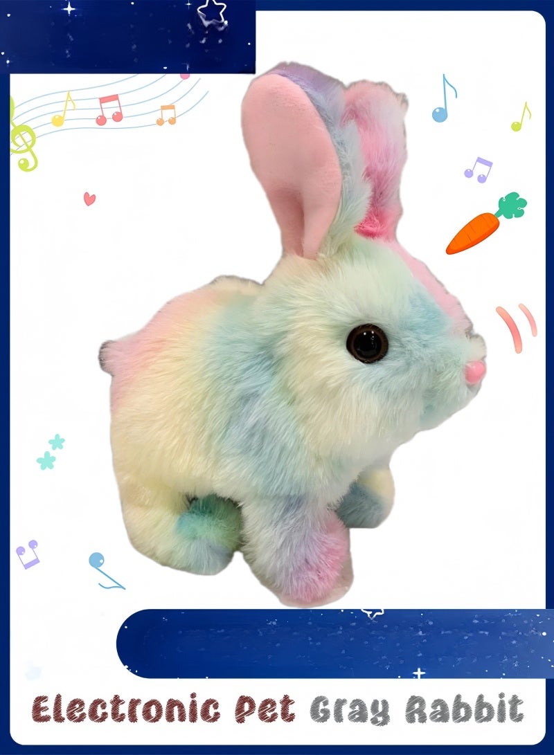 YOKA Hopping Rabbit Interactive Electronic Pet, Plush Bunny Toy with Sounds and Movements, Animated Walking, Wiggle Ears, Twitching Nose, Gifts for Toddlers' Birthday (Rainbow) - Image 1