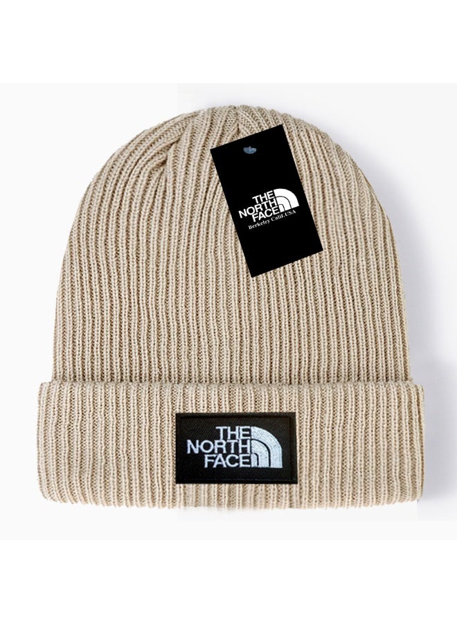 The North Face Beige Ribbed Knit Beanie – Minimalist Street Style Warm Winter Cap 606Size