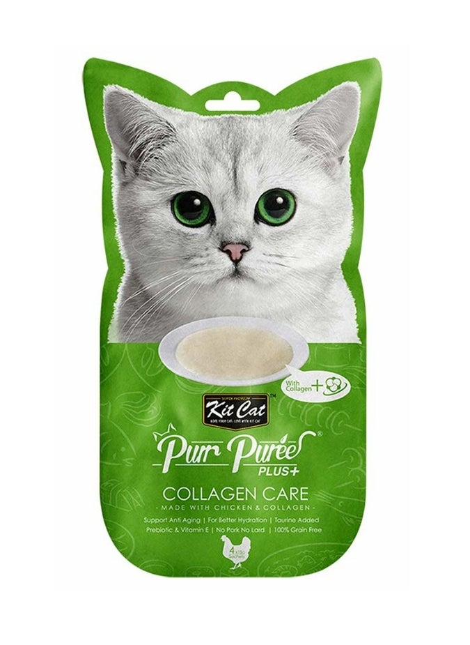 Kit Cat - Puree Plus+ Chicken & Collagen Care 4x15g Sachets - Image 1
