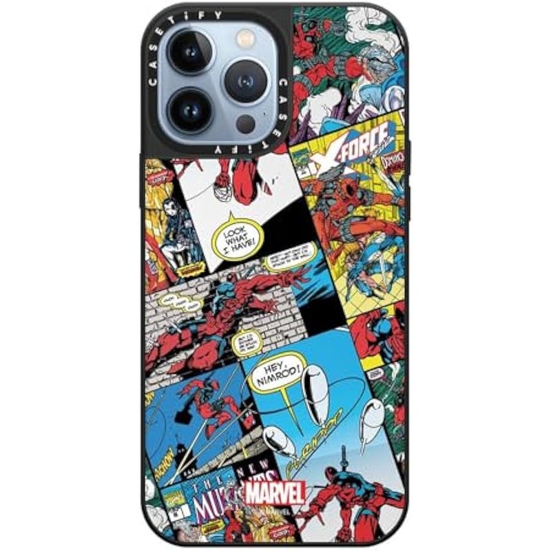 Casetify Mirror iPhone 13 Pro Max Case 【Deadpool & Wolverine Co-Lab / 4.9ft Drop Protection/Magsafe】 - Comic Collage case - Silver on Black - Image 2