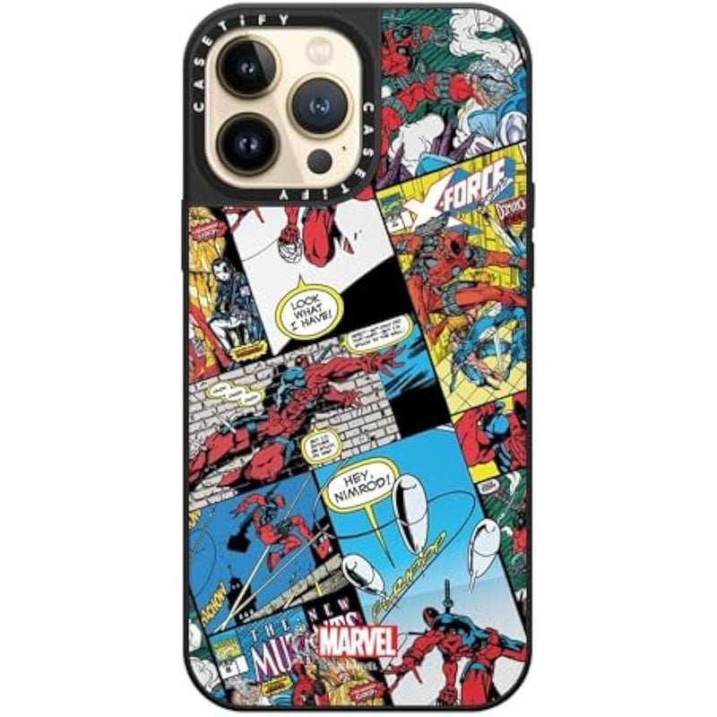 Casetify Mirror iPhone 13 Pro Max Case 【Deadpool & Wolverine Co-Lab / 4.9ft Drop Protection/Magsafe】 - Comic Collage case - Silver on Black - Image 5