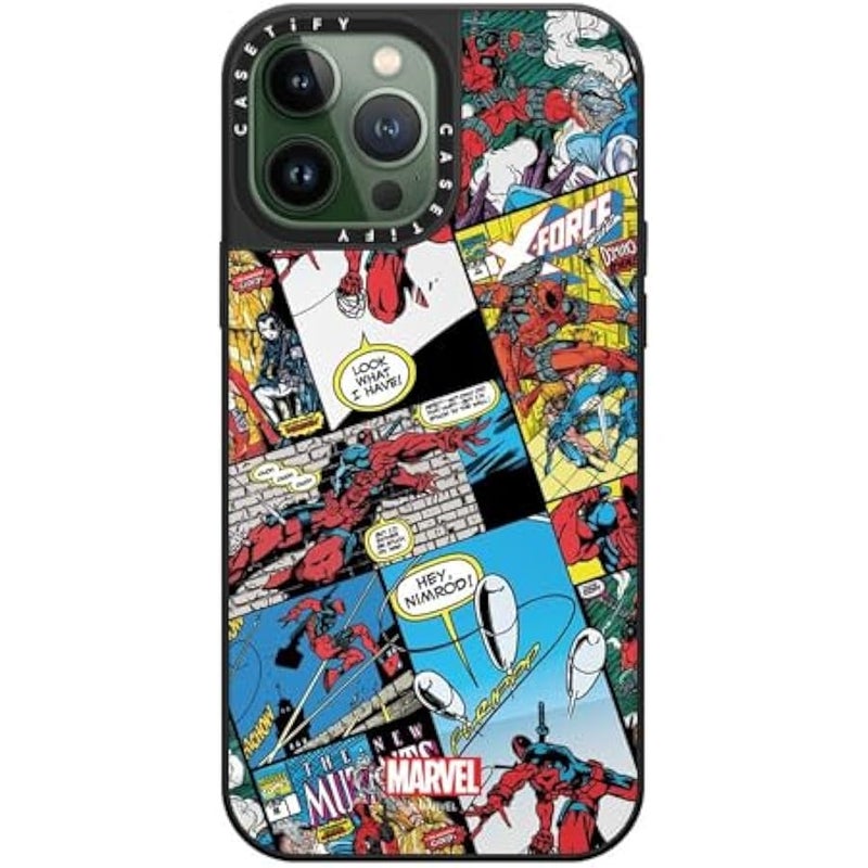 Casetify Mirror iPhone 13 Pro Max Case 【Deadpool & Wolverine Co-Lab / 4.9ft Drop Protection/Magsafe】 - Comic Collage case - Silver on Black - Image 3