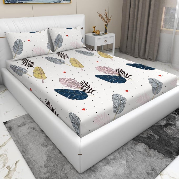 210 TC QUEEN SIZE BEDSHEET FOR DOUBLE BED MICROFIBER DOUBLE BEDSHEET 90X90 INCHES WITH 2 PILLOW COVER 18X28 INCHES CREAM
