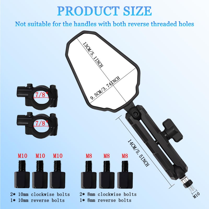 Scerymo Adventure Motorcycle Mirrors, Foldable Motorbike Rear View Side Mirror W/Ball-Head Universal 10MM 8MM Screw and 7/8" Handlebar for ATV ADV Street Dirt Bike Ebike Scooter Quad Off-Road-Motorcycles - Image 2