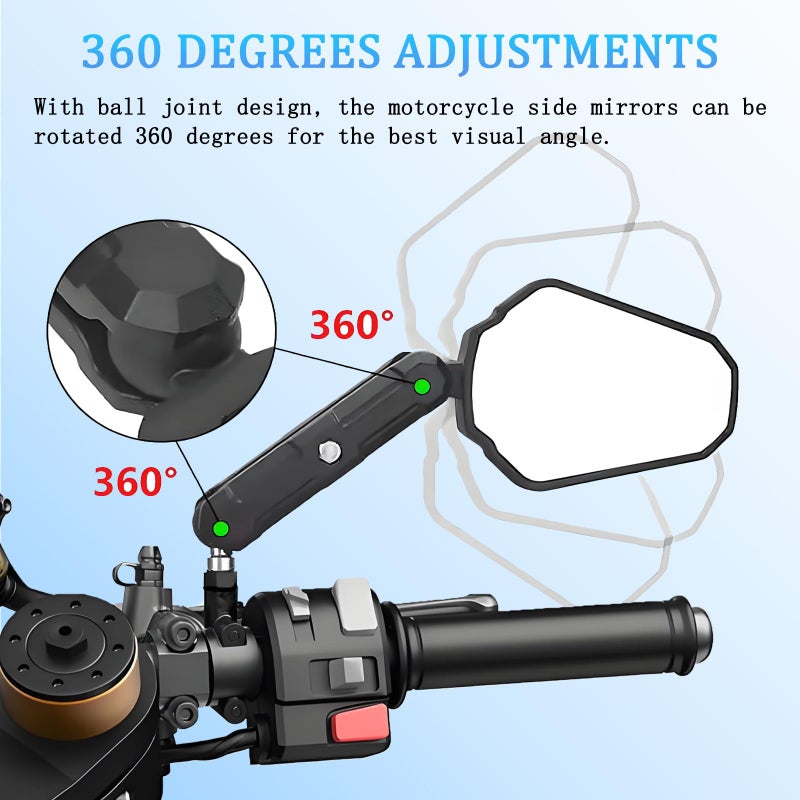 Scerymo Adventure Motorcycle Mirrors, Foldable Motorbike Rear View Side Mirror W/Ball-Head Universal 10MM 8MM Screw and 7/8" Handlebar for ATV ADV Street Dirt Bike Ebike Scooter Quad Off-Road-Motorcycles - Image 5
