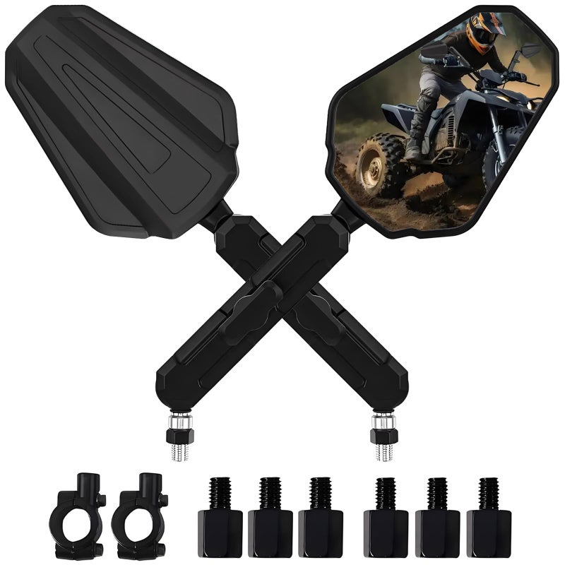 Scerymo Adventure Motorcycle Mirrors, Foldable Motorbike Rear View Side Mirror W/Ball-Head Universal 10MM 8MM Screw and 7/8" Handlebar for ATV ADV Street Dirt Bike Ebike Scooter Quad Off-Road-Motorcycles - Image 1