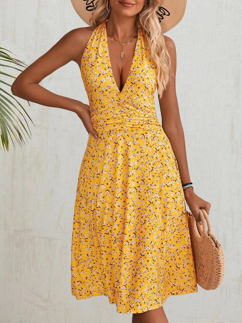 HUHOT Sundress Summer Beach Dresses for Women 2025 Vacation Casual Sun Dress Spring Resort Wear Boho Cruise Outfits Easter Homecoming Graduation Sleeveless Petite Dresses Yellow Floral - Image 4
