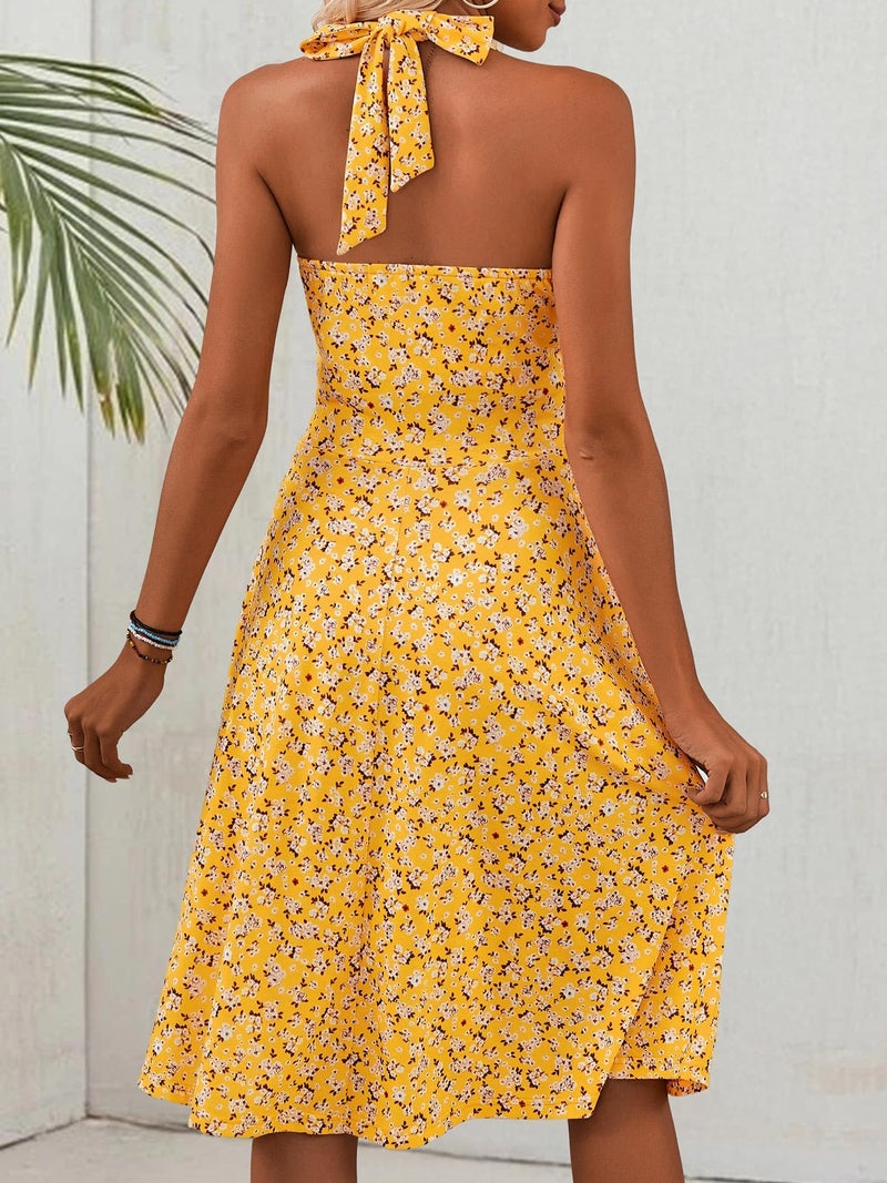 HUHOT Sundress Summer Beach Dresses for Women 2025 Vacation Casual Sun Dress Spring Resort Wear Boho Cruise Outfits Easter Homecoming Graduation Sleeveless Petite Dresses Yellow Floral - Image 5