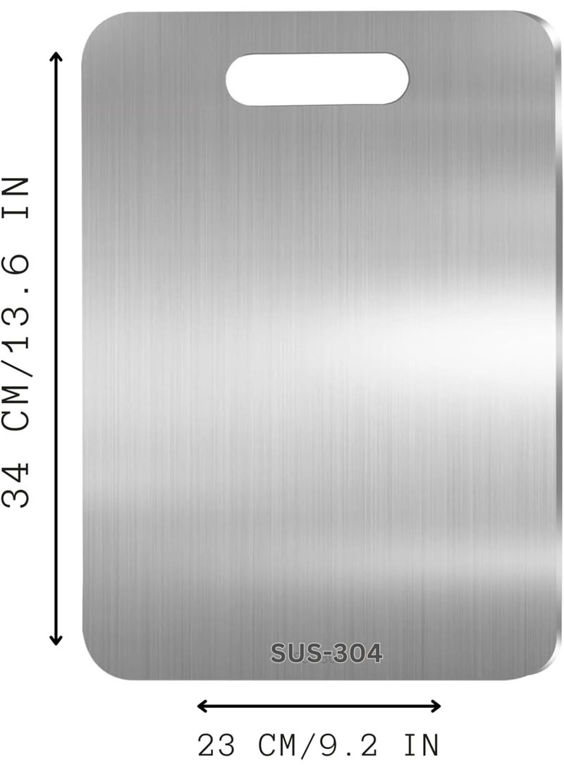 MOMENT Stainless Steel Cutting Board – 34x23cm, Heavy-Duty, Double-Sided, Food-Grade Non-Slip Chopping Board for Kitchen, Meat, Vegetables, and Cheese, Dishwasher Safe - Image 2