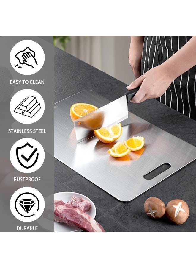 MOMENT Stainless Steel Cutting Board – 34x23cm, Heavy-Duty, Double-Sided, Food-Grade Non-Slip Chopping Board for Kitchen, Meat, Vegetables, and Cheese, Dishwasher Safe - Image 4