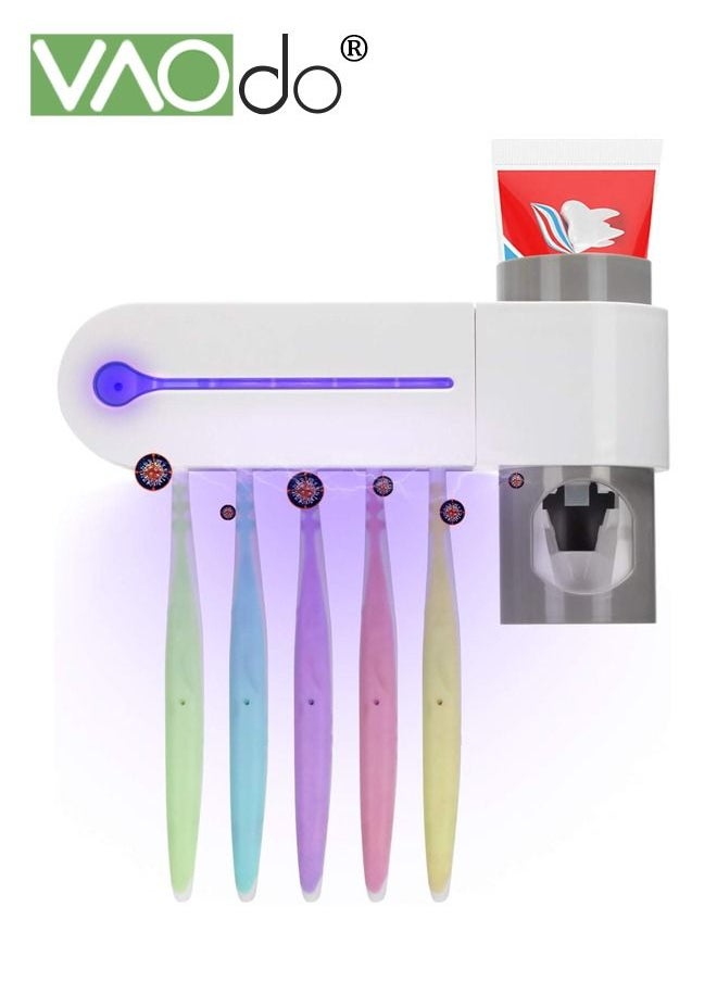 VAOdo UV Toothbrush Sanitizer Holder Sterilizer for All Toothbrushes Wall Mount Sticker Plus Toothpaste Dispenser Wireless for Family Bathroom Kids  - Image 1